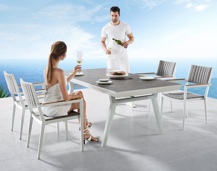 SET COMEDOR CHAMPION PARA JARDÍN DE 6 SILLAS CON REPOSABRAZOS