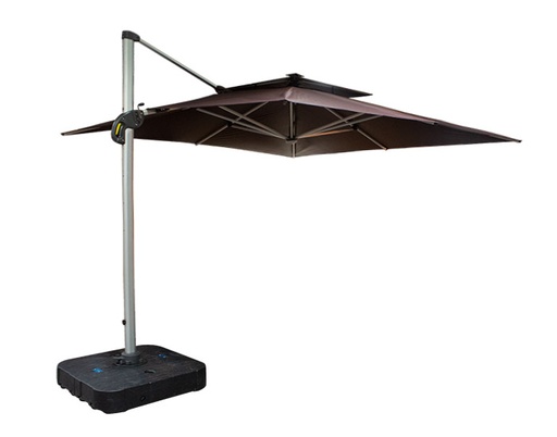 [MCH.SOM.0003] SOMBRILLA PARA JARDÍN DOBLE TECHO CON BASE E ILUMINACIÓN COLOR CAFÉ