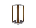 LÁMPARA SOLAR AURORA DE INTERIOR/EXTERIOR CON BASE BLANCA Y MADERA DE TECA (42.5×23×23cm)
