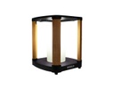 LÁMPARA SOLAR AURORA DE INTERIOR/EXTERIOR CON BASE NEGRA Y MADERA DE TECA (27.5×23×23cm)