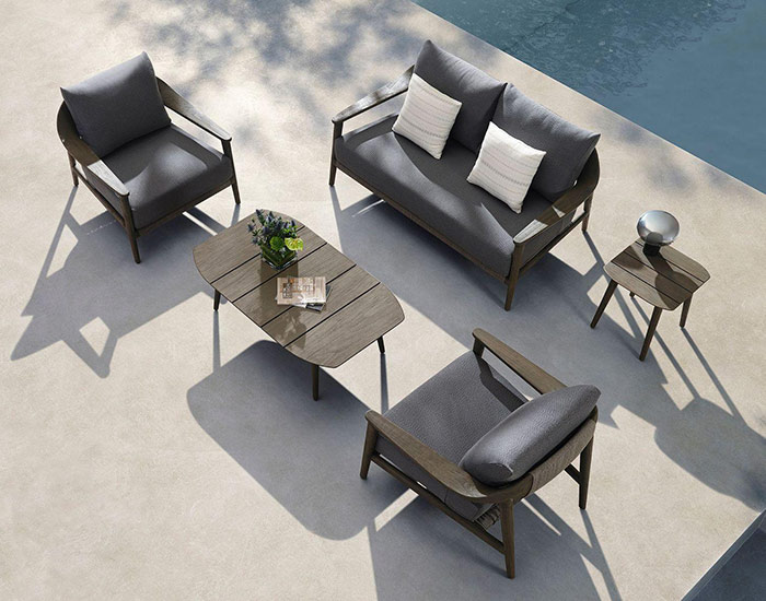 LOVESEAT LEO P/JARDIN COLOR NEGRO Y MADERA TECA