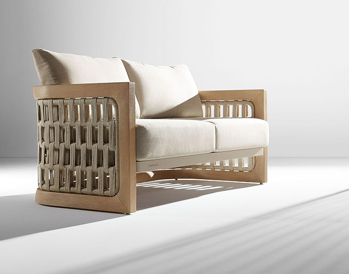 LOVESEAT RIVA P/JARDÍN COLOR BEIGE Y MADERA TECA