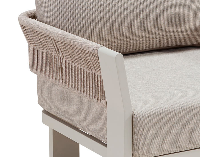 SET MESA BORROMEO BEIGE MADERA TECA C/6 SILLAS
