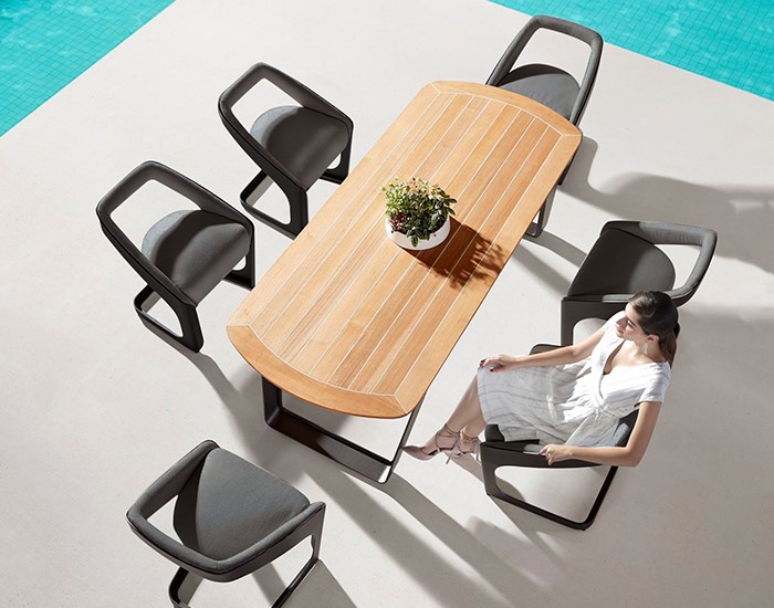 SET COMEDOR ONDA PARA JARDÍN CON 6 SILLAS (NEGRO), DISEÑADO POR PININFARINA