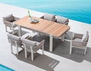SET MESA BORROMEO BEIGE MADERA TECA C/6 SILLAS