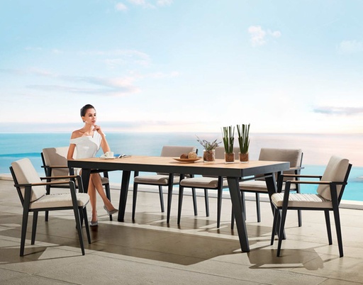[MCH.MES.0357] SET COMEDOR EMOTI PARA JARDÍN DE 6 SILLAS CON REPOSABRAZOS