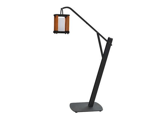 [MCH.LAM.0278] SET LÁMPARA SOLAR AURORA (42.5×23×23cm) DE INTERIOR/EXTERIOR CON BASE NEGRA Y MADERA DE TECA