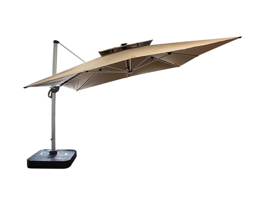 [MCH.SOM.0001] SOMBRILLA PARA JARDÍN DOBLE TECHO CON BASE E ILUMINACIÓN COLOR KHAKI