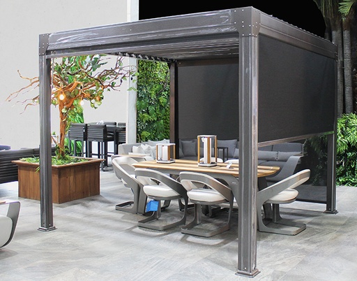 [PER.JAR.3025-MC] PÉRGOLA DE JARDÍN IMPERMEABLE CON PERSIANA COLOR CAFÉ (MANUAL)