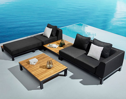 [KIT.SAL.0005] SET SALA ESQUINERA POLO PRO COLOR NEGRO PARA JARDÍN CON MESA DE CENTRO Y LATERAL (4 PZAS)