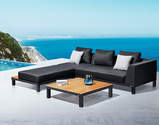 [MCH.SIL.0479] SET SALA ESQUINERA POLO PRO COLOR NEGRO PARA JARDÍN CON MESA DE CENTRO (3 PZAS)
