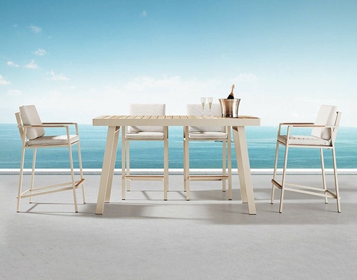 [MCH.MES.0461] SET MESA DE BAR NOFI PARA JARDÍN CON 6 SILLAS (COLOR BEIGE) - MOD. MCH.MES.0461