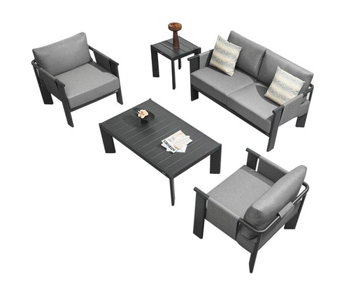 [MCH.SIL.0545] SET SALA LIGO PARA JARDÍN COLOR NEGRO CON MESA DE CENTRO Y LATERAL (5 PZS)