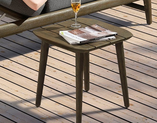 [MCH.MES.0524] MESA LATERAL LEO P/JARDIN COLOR NEGRO Y MADERA TECA