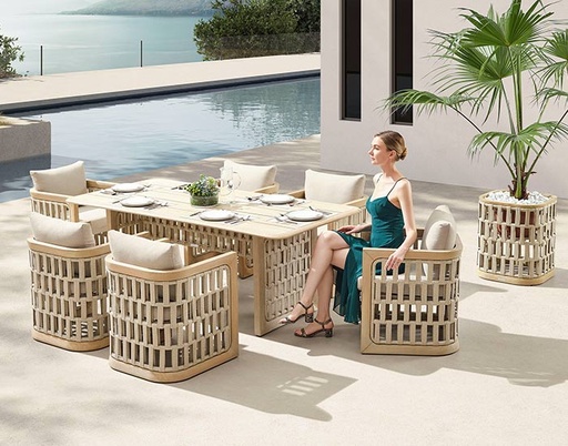 [MCH.SIL.0593] SILLA COMEDOR RIVA COLOR BEIGE MADERA TECA